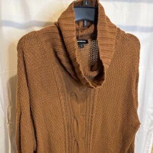 Express Brown Cowl Neck Tunic Sweater Women’s Size Large – 3/4 Sleeve Cable Knit